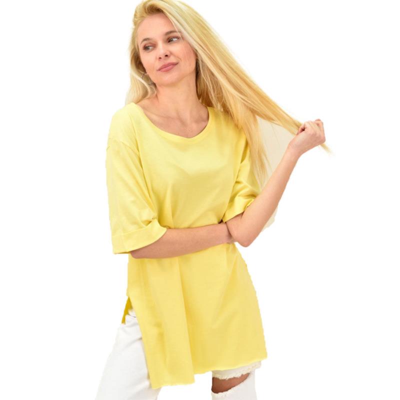 Γυναικείο T-shirt μονόχρωμο oversized Κίτρινο 14055