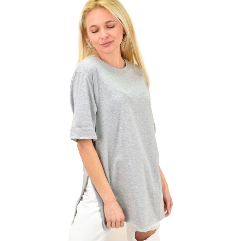 Γυναικείο T-shirt μονόχρωμο oversized Γκρι 14058