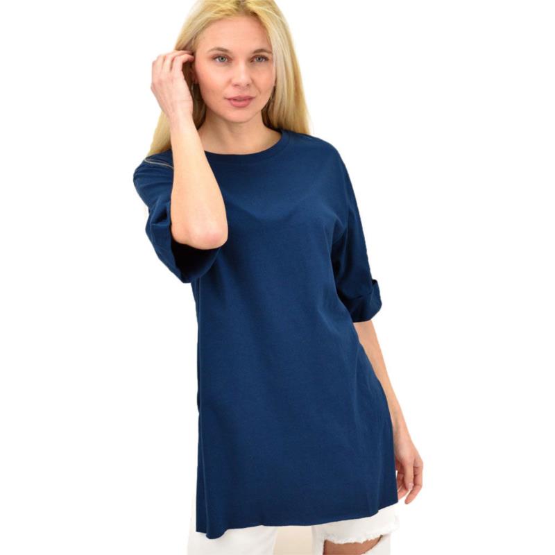 Γυναικείο T-shirt μονόχρωμο oversized Μπλε Σκούρο 14061