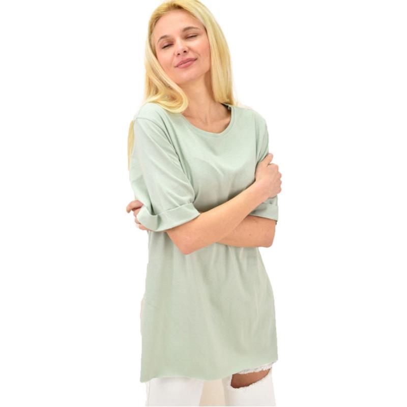 Γυναικείο T-shirt μονόχρωμο oversized Φυστικί 14049