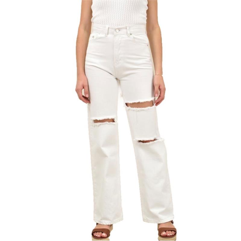 Γυναικείο τζιν παντελόνι με σκισίματα Λευκό 16057