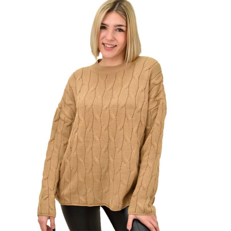 Γυναικείο πλεκτό πουλόβερ με σχέδιο Μπεζ 18681