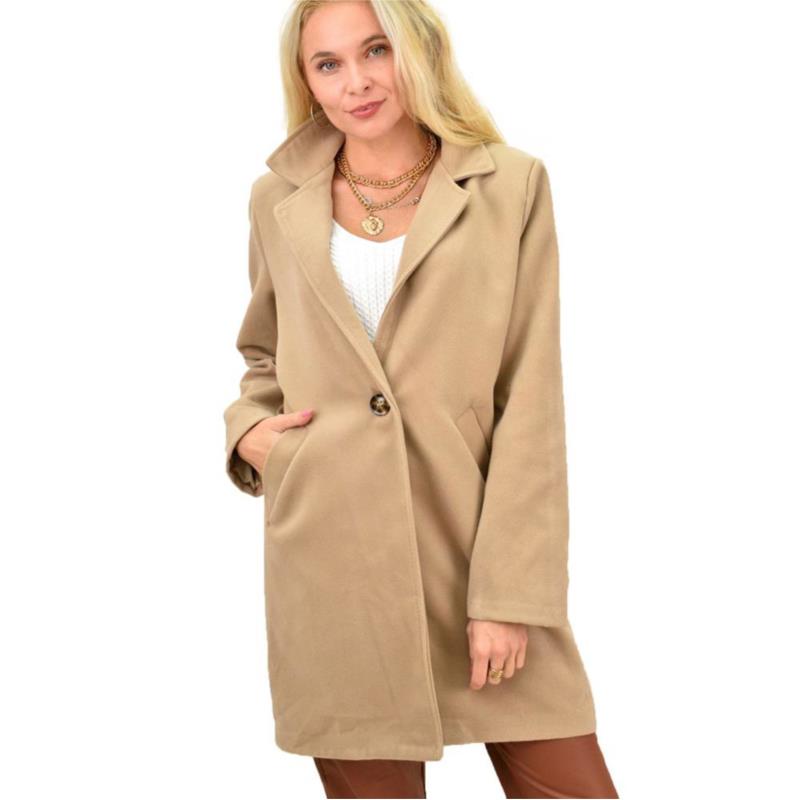 Γυναικείο παλτό με γιακά Μπεζ 13304