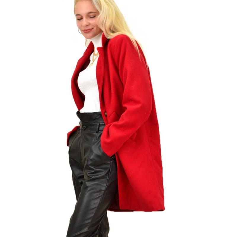 Γυναικείο παλτό με γιακά Κόκκινο 13305