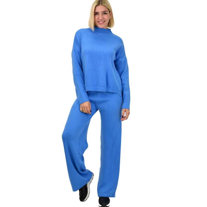 Πλεκτό σετ ριπ πουλόβερ με παντελόνι Μπλε 13032
