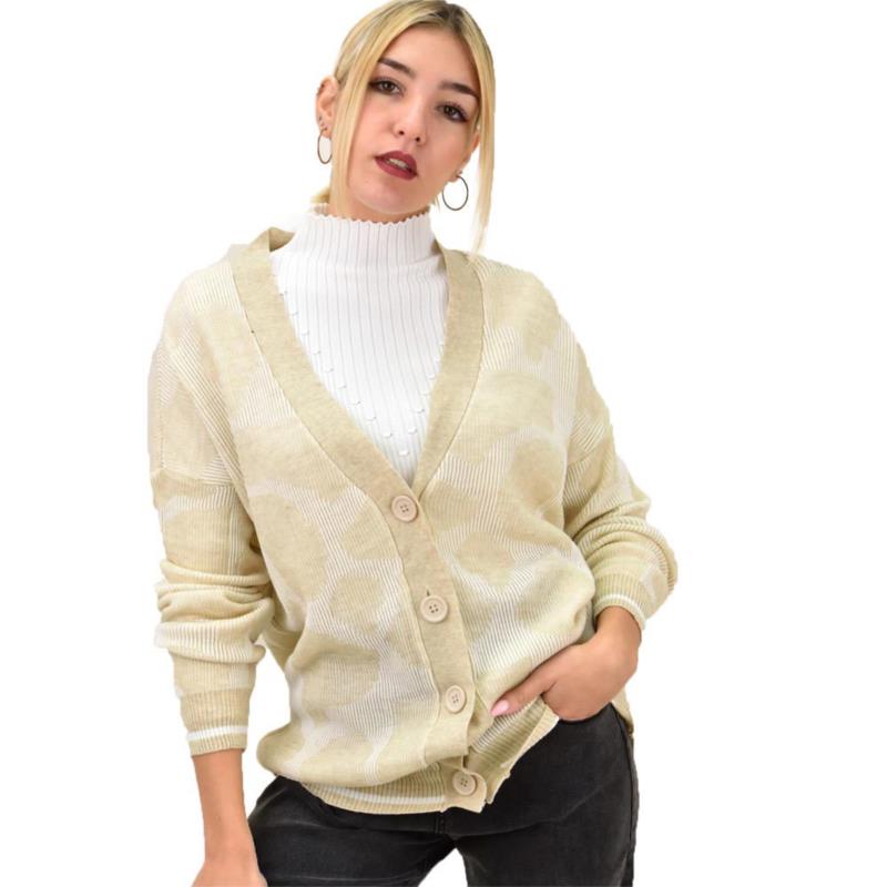 Γυναικεία ζακέτα oversized με σχέδιο Εκρού 12698