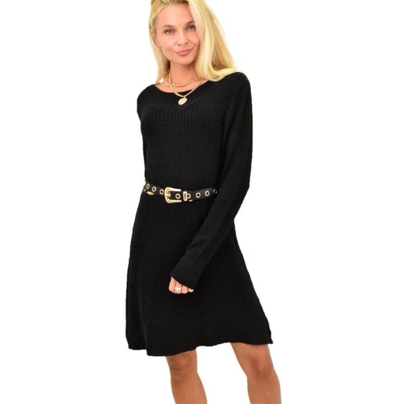 Γυναικείο πλεκτό midi φόρεμα με σχέδιο Μαύρο 12859
