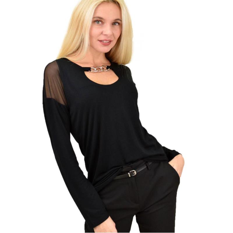 Γυναικεία μπλούζα με σχέδιο αλυσίδα Μαύρο 13492