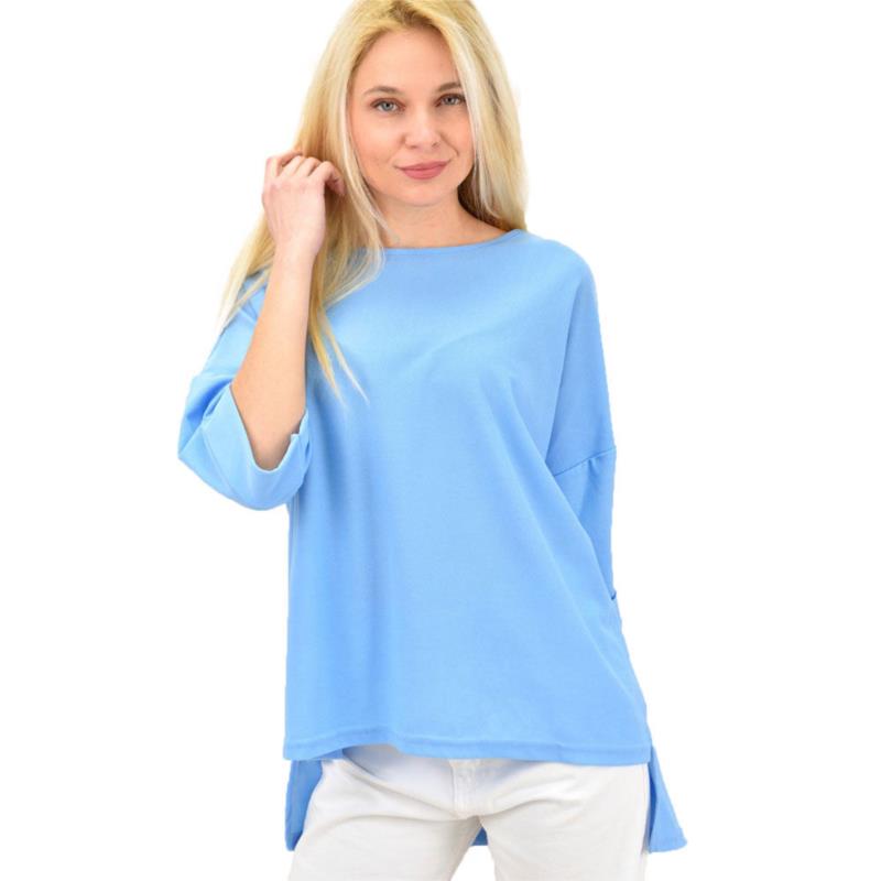 Γυναικεία μπλούζα μονόχρωμη oversized Γαλάζιο 14000