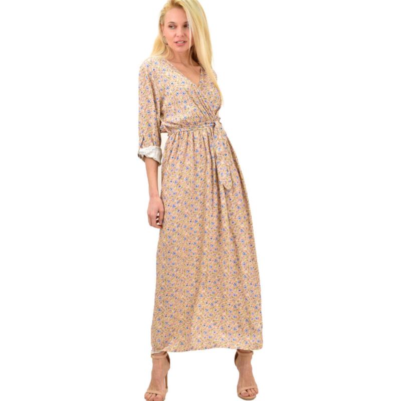 Γυναικείο φόρεμα maxi φλοράλ Σομόν 14124