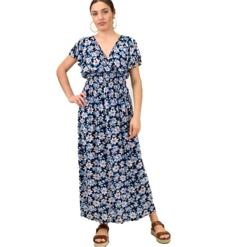 Γυναικείο φόρεμα κρουαζέ φλοράλ Μπλε Σκούρο 16054