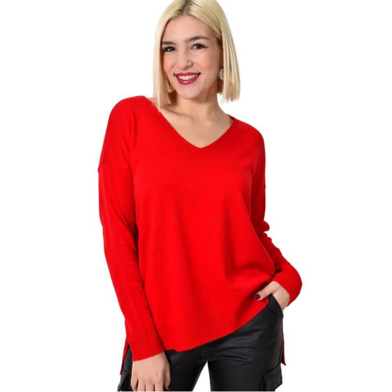 Γυναικεία πλεκτή μπλούζα μονόχρωμη Κόκκινο 22863