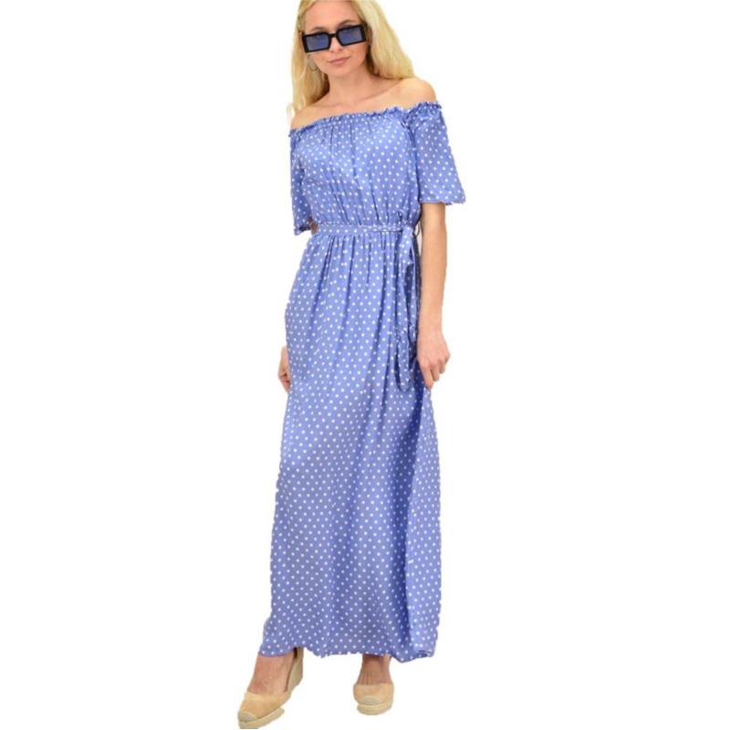 Γυναικείο φόρεμα πουά στράπλες Μπλε 14605