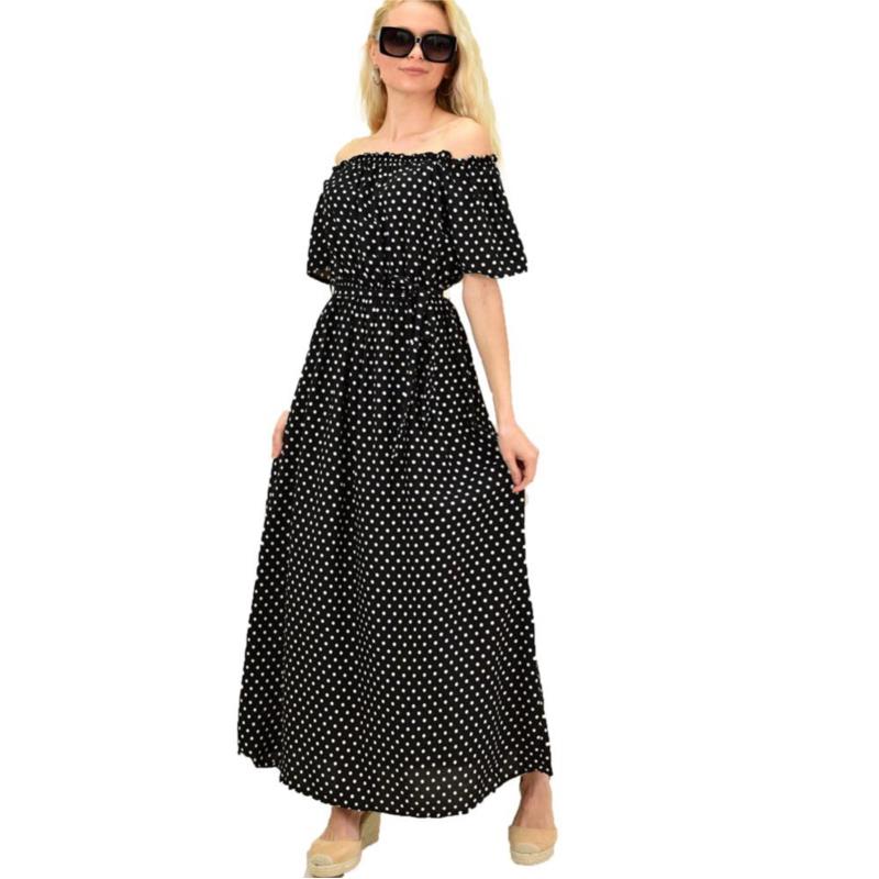 Γυναικείο φόρεμα πουά στράπλες Μαύρο 14608