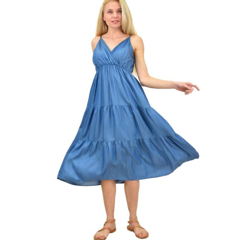 Γυναικείο φόρεμα τύπου τζιν κρουαζέ Μπλε Τζιν 14440
