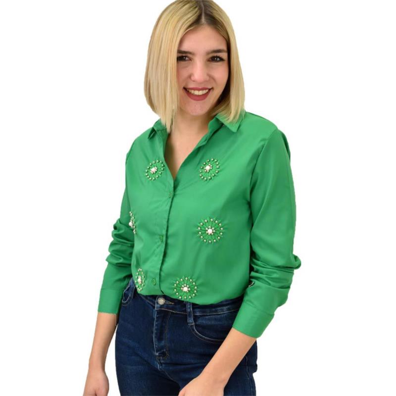 Γυναικείο πουκάμισο με κέντημα Πράσινο 18810