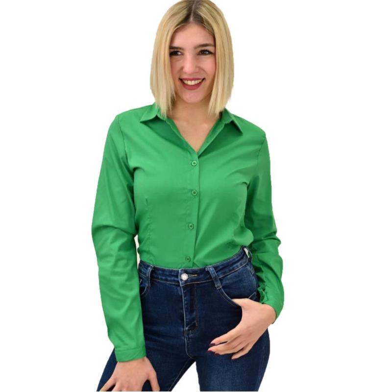 Γυναικείο πουκάμισο μονόχρωμο Πράσινο 18817