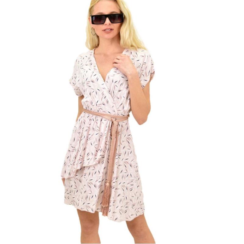 Γυναικείο κοντό φόρεμα κρουαζέ Απαλό Ροζ 14831
