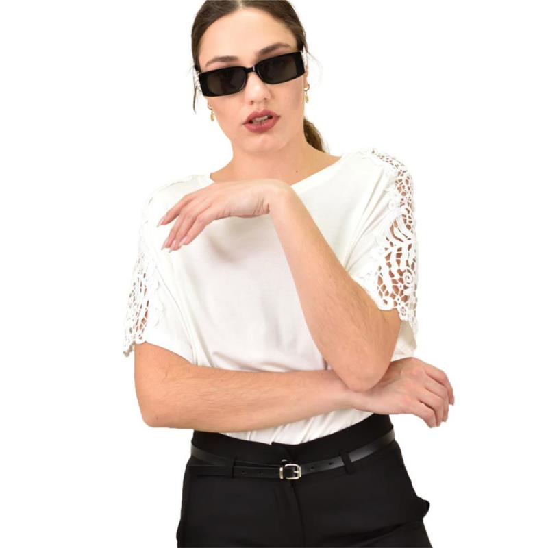 Γυναικεία μπλούζα oversized με δαντέλα Λευκό 15256