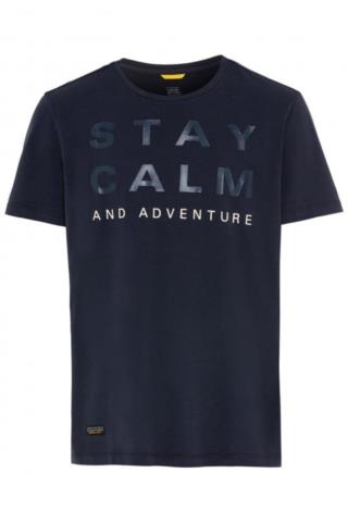 ΑΝΔΡΙΚΟ JERSEY T-SHIRT ΚΟΝΤΟΜΑΝΙΚΟ ΜΠΛΕ ΜΕ ΣΤΑΜΠΑ ΚΑΝΟΝΙΚΗ ΓΡΑΜΜΗ