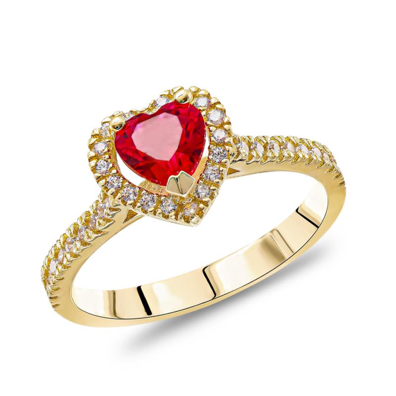 Δαχτυλίδι Καρδιά με Κόκκινη Πέτρα απο Kίτρινο Χρυσό 14 Καρατίων DX1837