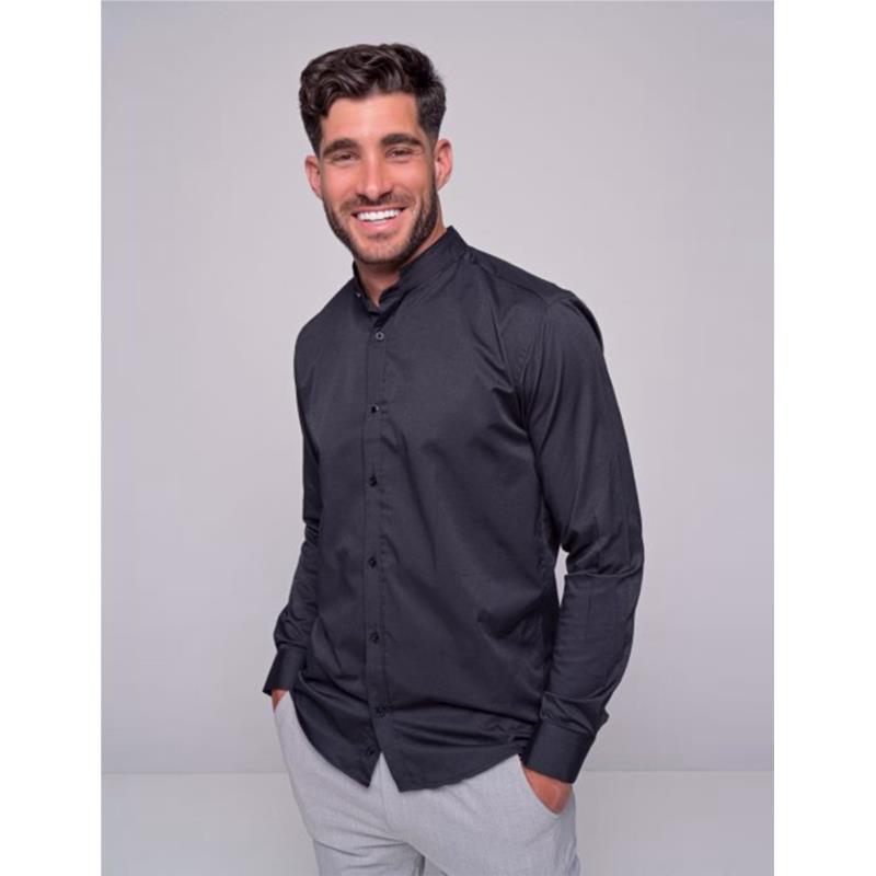 Ανδρικό μαύρο πουκάμισο Ben Tailor με μάο γιακά 0589