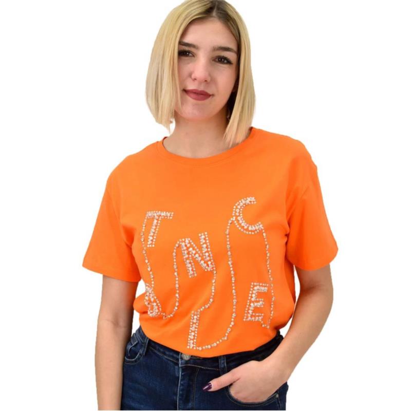 Γυναικείο T-shirt με στρας Πορτοκαλί 18872