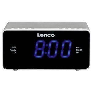 LENCO CR-520 STEREO CLOCK RADIO WITH 1.2'' BLUE DISPLAY AND USB CHARGER SLIVER