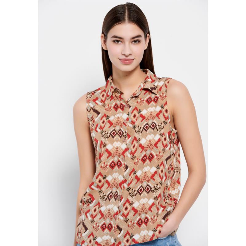 Funky Buddha γυναικείο πουκάμισο με all-over γεωμετρικό pattern - FBL007-112-05 Μπεζ