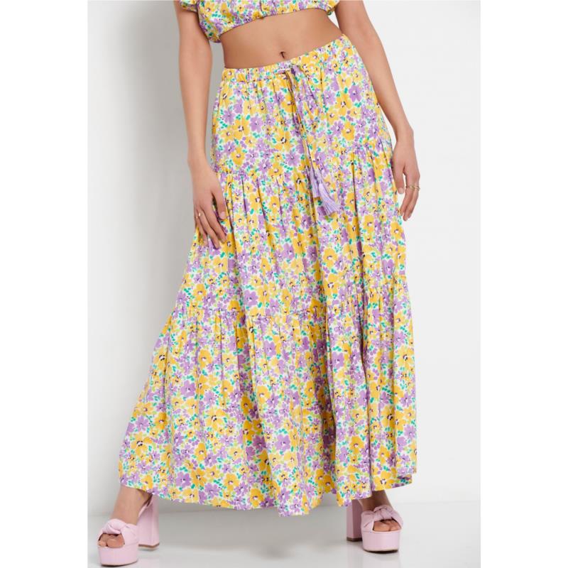 Maxi φούστα με floral all over τύπωμα
