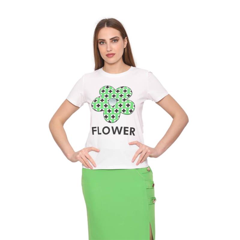 Μπλούζα Λευκή Με Λουλούδι Σε Πράσινο