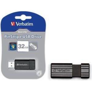 VERBATIM 32GB USB 2.0 DRIVE PINSTRIPE BLACK