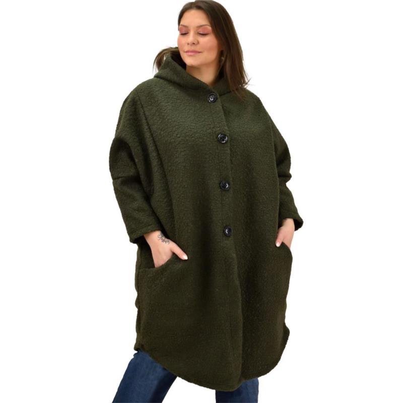 Γυναικείο παλτό μπουκλέ oversized Χακί 19042