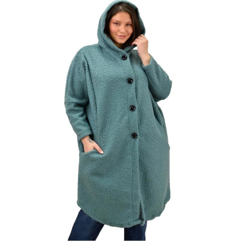 Γυναικείο παλτό μπουκλέ oversized Φυστικί 19029
