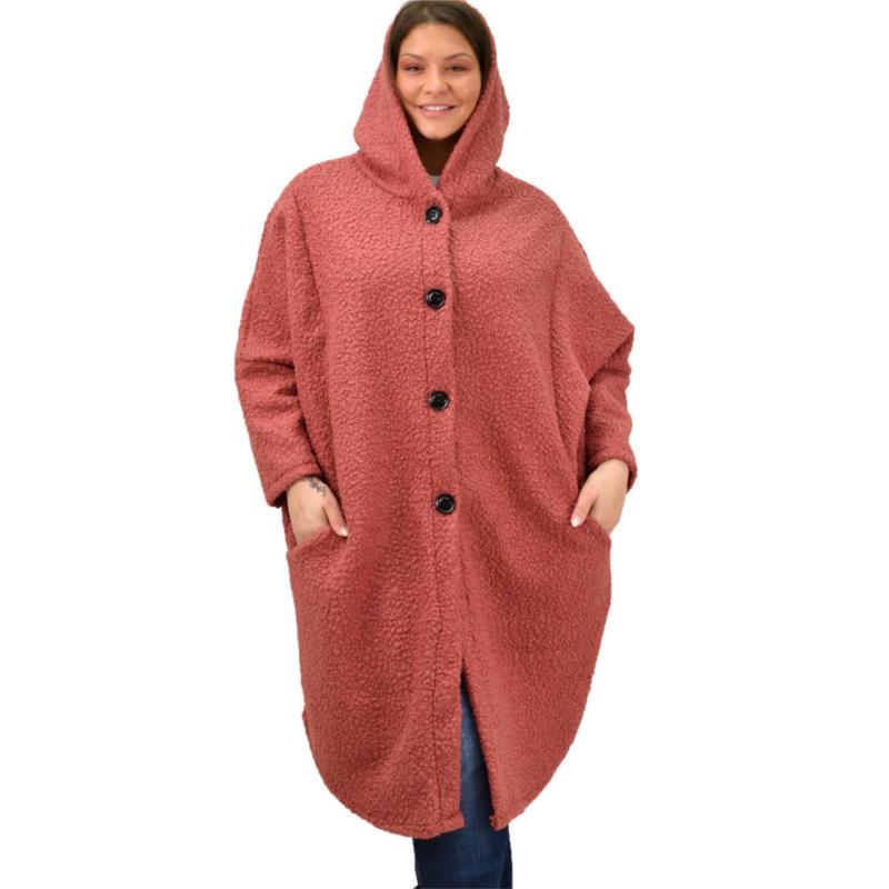 Γυναικείο παλτό μπουκλέ oversized Σομόν 19044