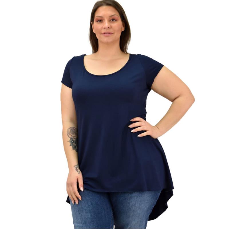 Γυναικεία μπλούζα ασύμμετρη oversized Μπλε Σκούρο 19081