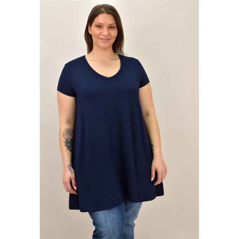 Γυναικεία μπλούζα μονόχρωμη oversized Μπλε Σκούρο 19127