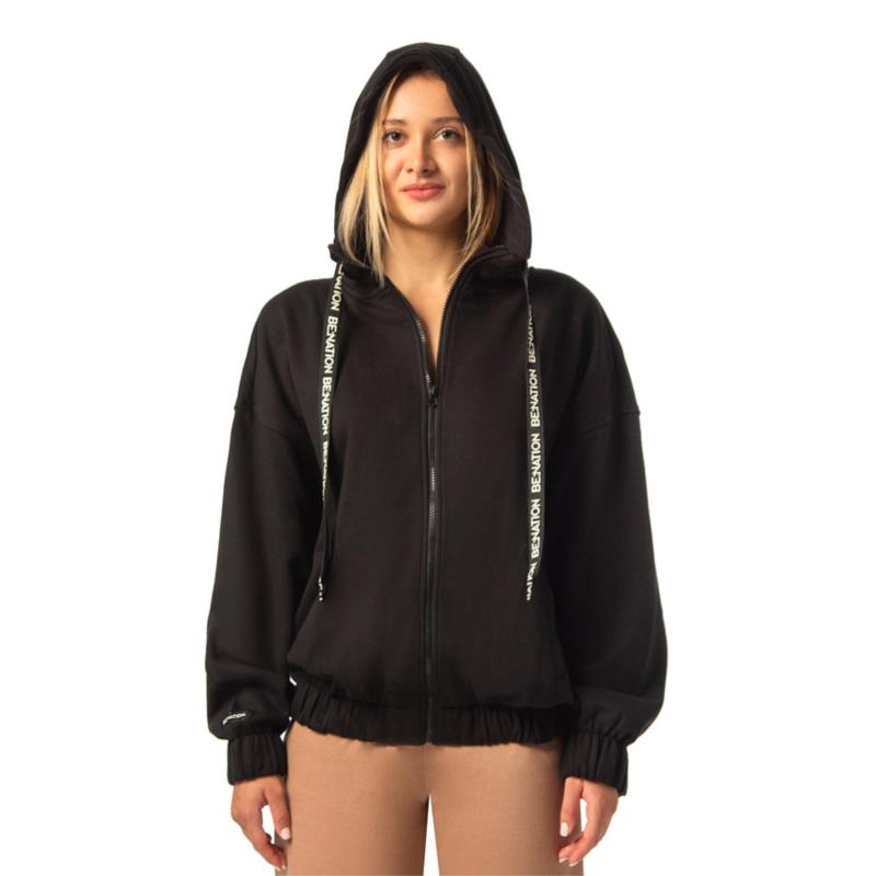 BE:NATION FULL ZIP WITH HOOD ANTI FIT SEMI LONG 7102204-01 Μαύρο