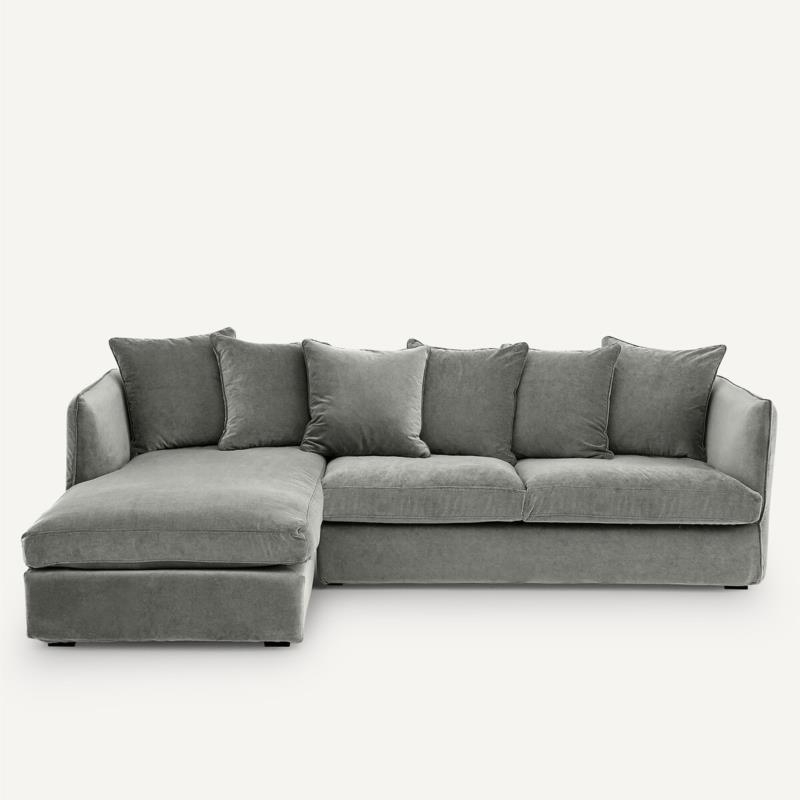 Γωνιακός καναπές από βελούδο stonewashed Μ175xΠ260xΥ82cm