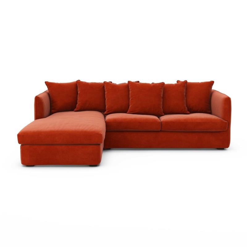 Γωνιακός καναπές από βελούδο Μ175xΠ260xΥ82cm