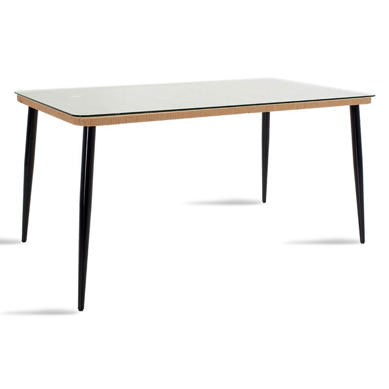 Τραπέζι Naoki pakoworld μέταλλο μαύρο-pe φυσικό-γυαλί 160x90x78εκ - PAKO WORLD - 140-000003