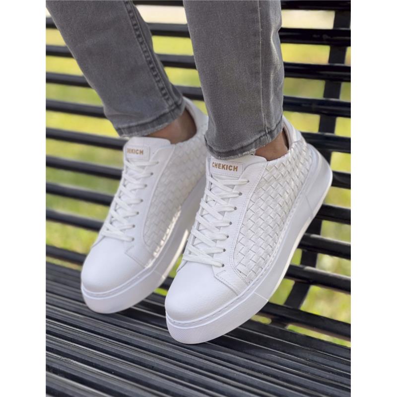 Ανδρικά λευκά sneakers δερματίνη καπιτονέ σχέδιο CH203W