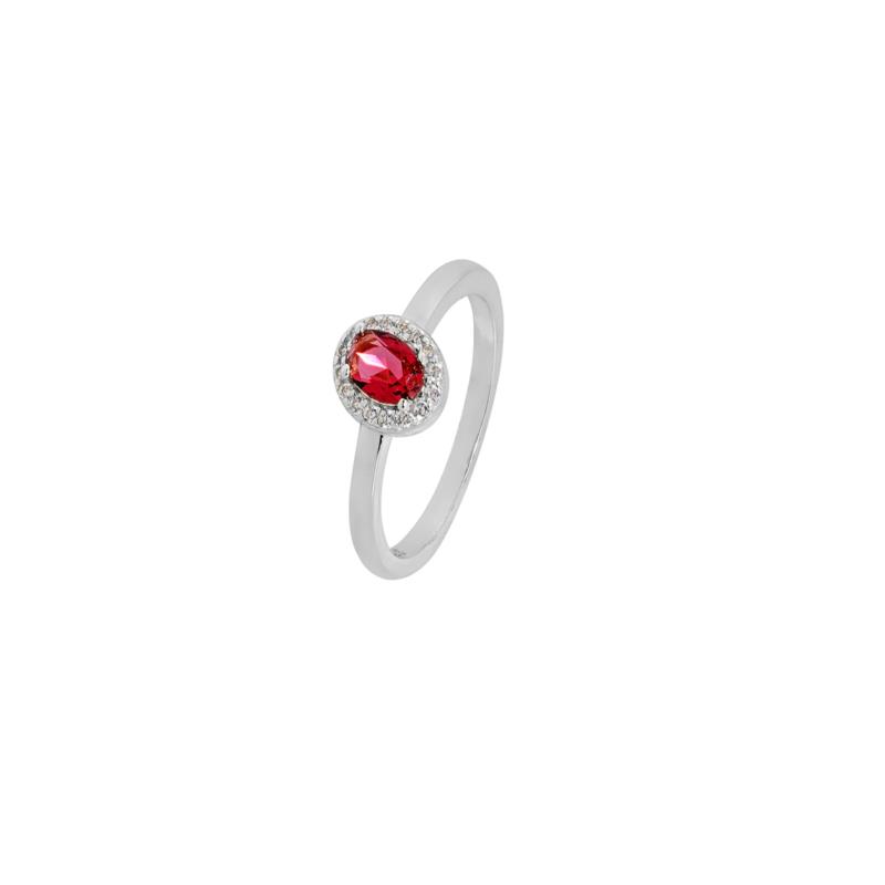 Ασημένιο μονόπετρο δαχτυλίδι με κόκκινο ζιργκόν σε οβάλ σχήμα