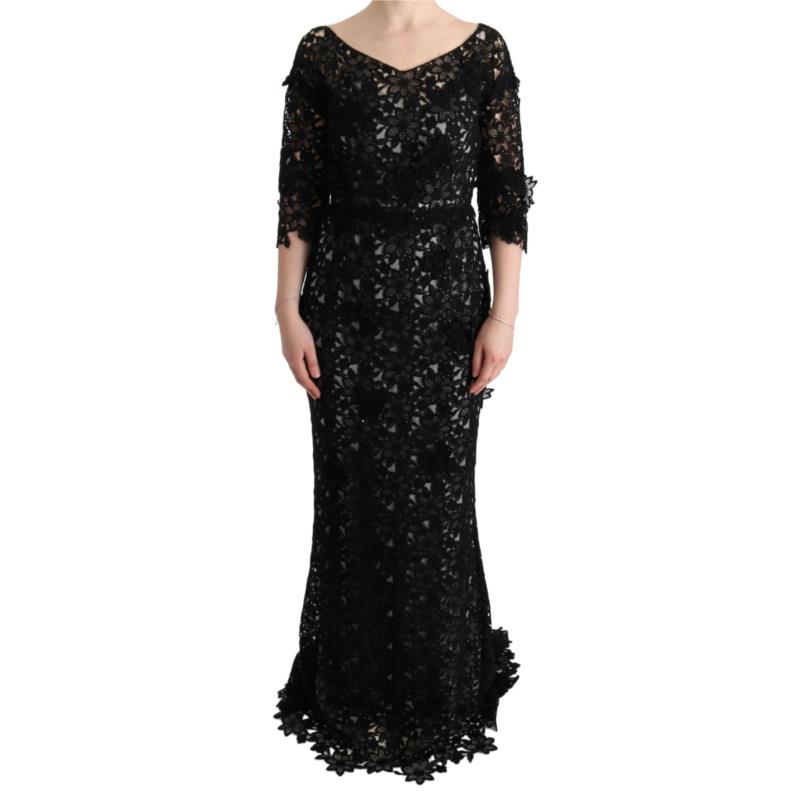 Dolce & Gabbana Black Cotton Silk Floral Long Dress SIG60574 IT38