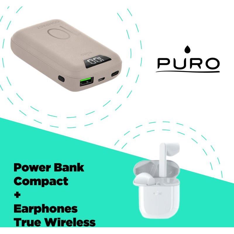 Puro Bundle Ακουστικά Icon Pod 2 TW & Power Bank 10.000mAH Dove Grey (BT14100P8ROSE)