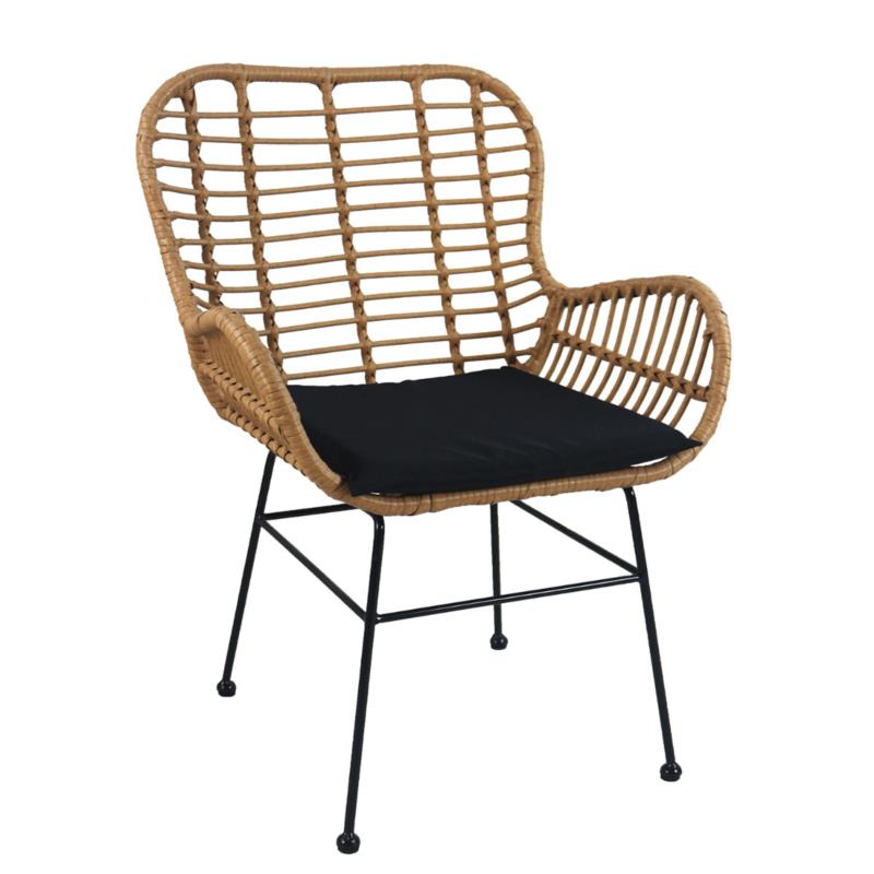Καρέκλα Κήπου ABUDIUS Φυσικό/Μαύρο Μέταλλο/Rattan 60x60x85cm