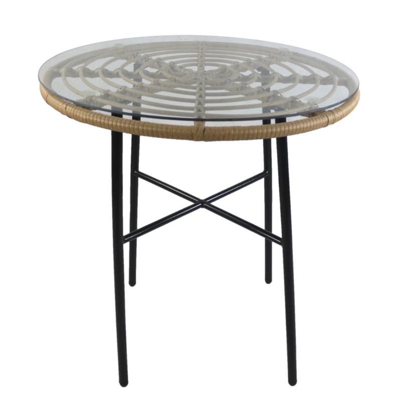 Τραπέζι Κήπου APPIUS Φυσικό/Μαύρο Μέταλλο/Rattan/Γυαλί 70x70x74cm
