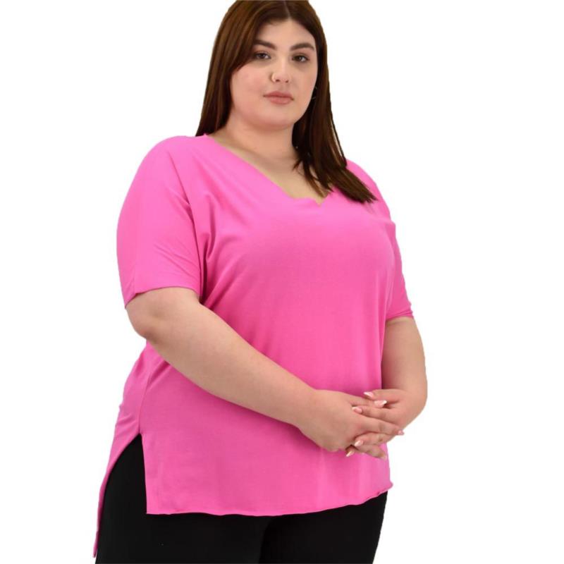 Γυναικεία μπλούζα μονόχρωμο plus size Φούξια 20113