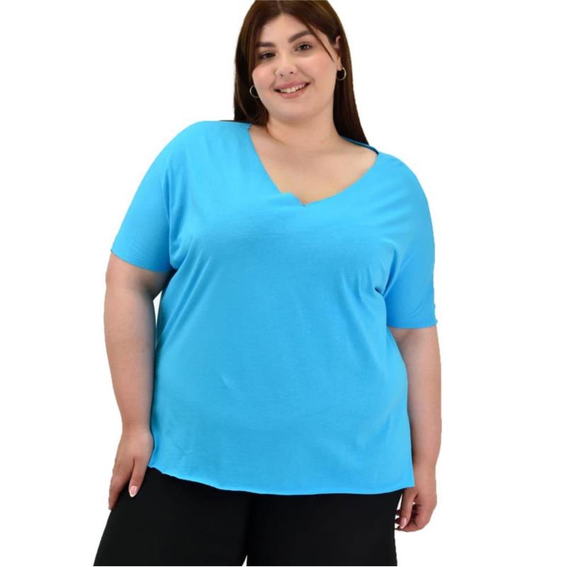 Γυναικεία μπλούζα μονόχρωμο plus size Γαλάζιο 20117