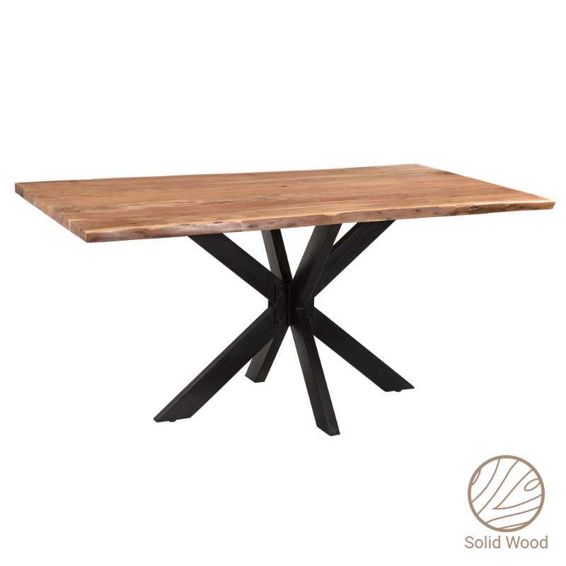 Τραπέζι Confetti pakoworld μασίφ ξύλο πεύκου καρυδί-πόδι μαύρο 180x90x75.6εκ - PAKO WORLD - 223-000021